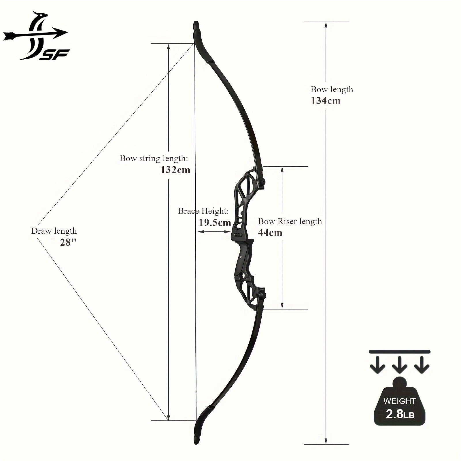 Ensemble arc classique démontable SF 56" et flèches, arcs d'entraînement avec branches et contremarche en alliage d'aluminium pour adultes, jeunes et débutants - Droitier 40-55 lb