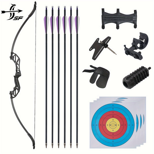 SF 56" Takedown Recurvebogen und Pfeil-Set, Zielschießbögen mit Wurfarmen und Mittelstück aus Aluminiumlegierung für Erwachsene, Jugendliche oder Anfänger – Rechtshänder 40–55 lbs