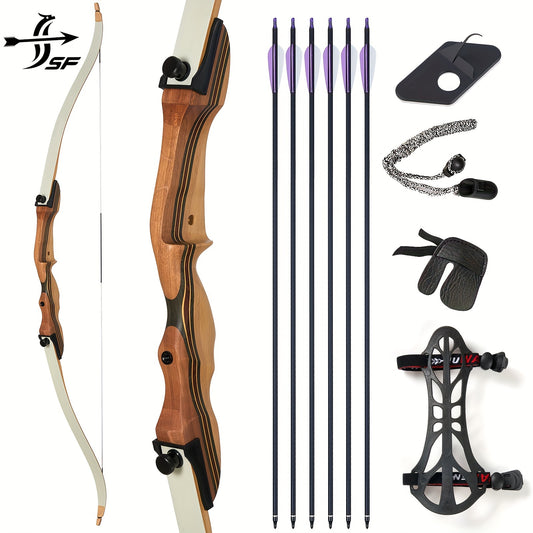 SF 62" Recurvebogen und Pfeil-Set für Bogenschießen für Erwachsene und Anfänger, zerlegbarer Recurvebogen aus Holz für Outdoor, Jagd und Training, rechte Hand, 26-38 Pfund