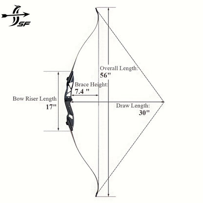 Arco recurvo desmontable SF de 56" para caza y tiro al blanco, extremidades de aleación de aluminio, mano derecha, arco de tiro con arco para adultos, jóvenes y principiantes, 30-50 libras