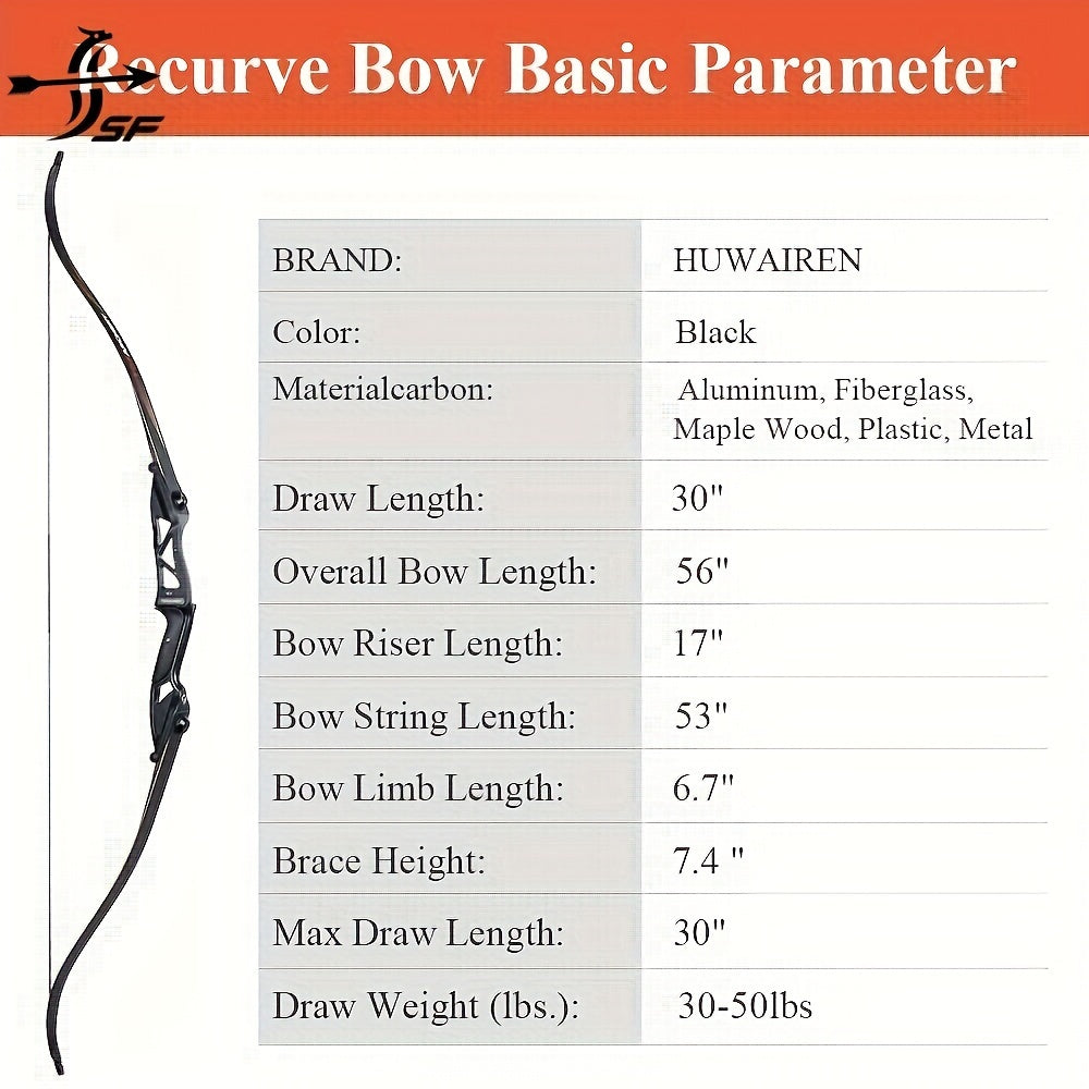 Arco recurvo desmontable SF de 56" para caza y tiro al blanco, extremidades de aleación de aluminio, mano derecha, arco de tiro con arco para adultos, jóvenes y principiantes, 30-50 libras