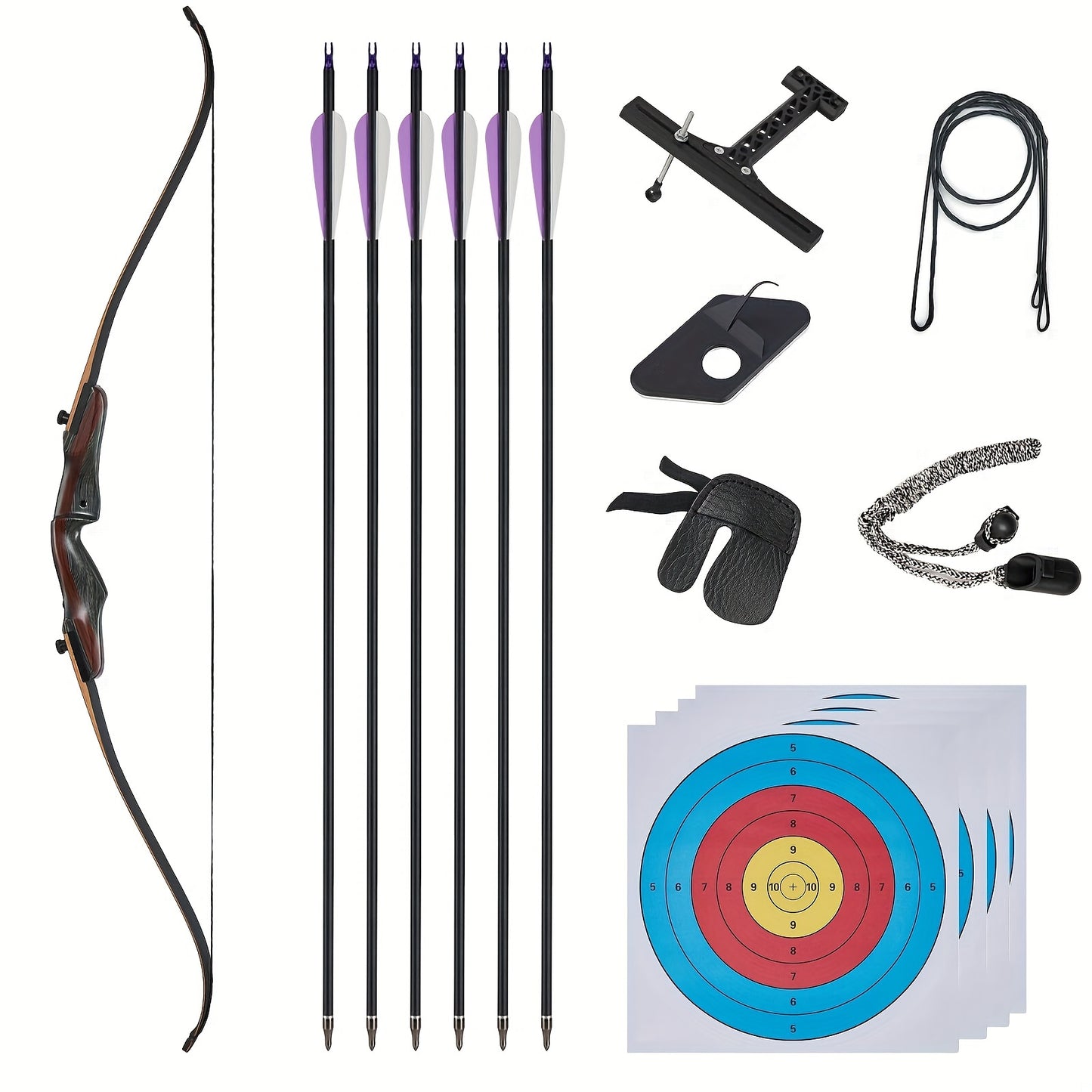 62" Takedown Recurve Bow and Arrow Set for Adult Beginner Hunting, Wooden Archery Bow for Outdoor Practice, Right Handed, 30-50lbs