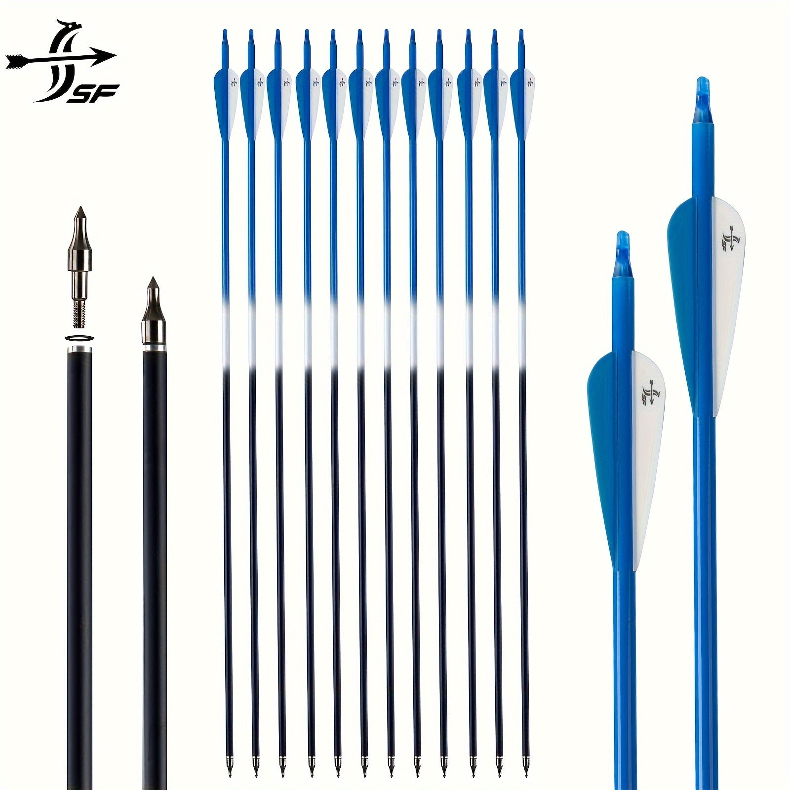 SF 30" Carbon Arrow Archery Practice Arrows Spine 500 for Recurve Bow (Pack of 12), Blue